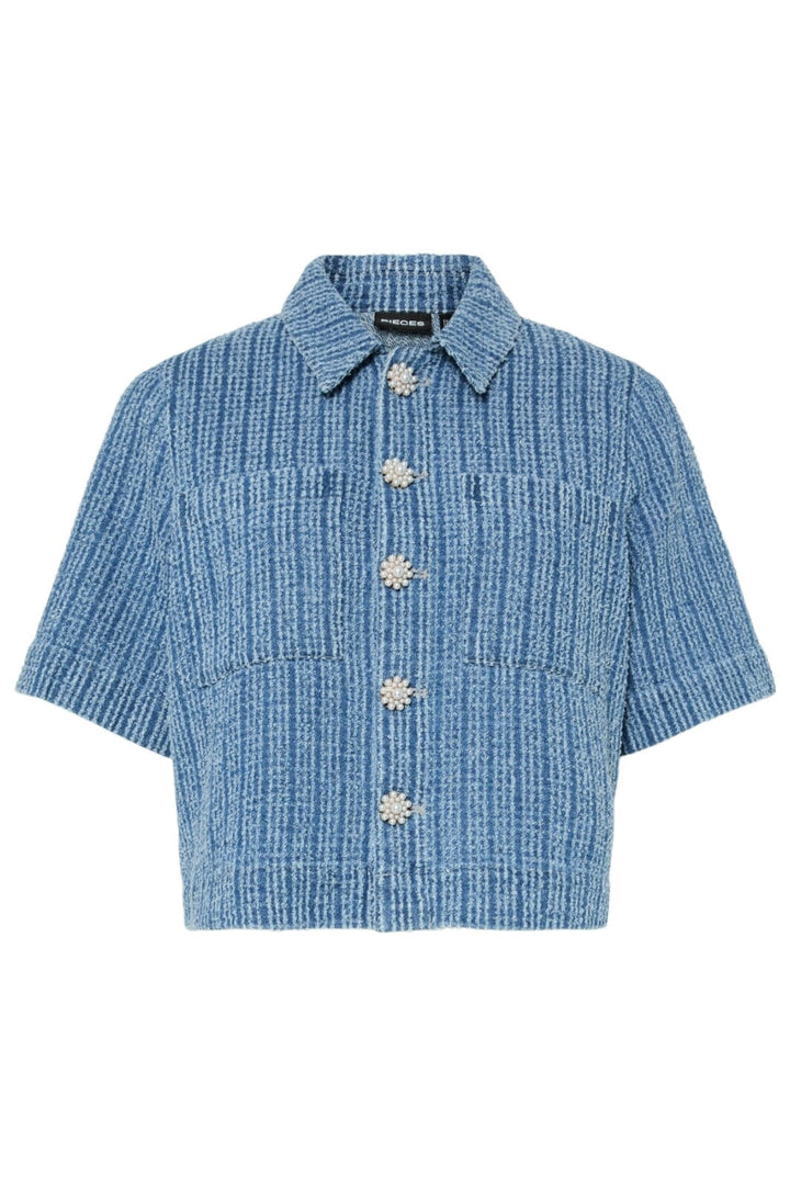 Pieces - Pcmalba Ss Denim Shirt - 4847929 Medium Blue Denim Washed