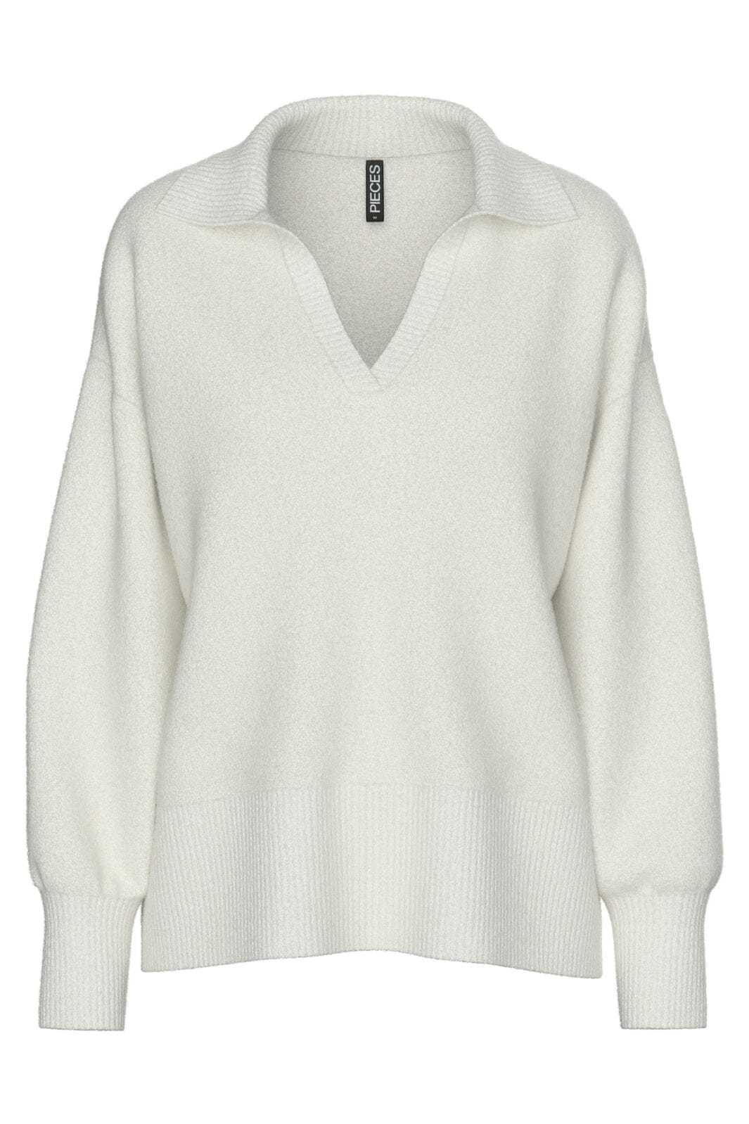 Pieces - Pcmalou Ls Polo Knit - 4824926 Cloud Dancer Melange