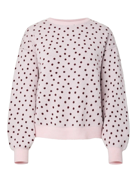 Pieces - Pcnancy Ls O-Neck Dot Knit - 5098308 Roseate Spoonbill Winetasting Dots Strikbluser 