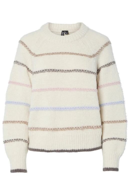 Pieces - Pcnelia Ls O-Neck Knit - 4803220 Birch Grei/More/Dapi/Blaven Strikbluser 