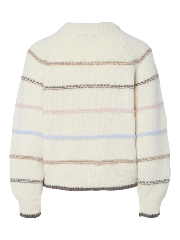 Pieces - Pcnelia Ls O-Neck Knit - 4803220 Birch Grei/More/Dapi/Blaven Strikbluser 