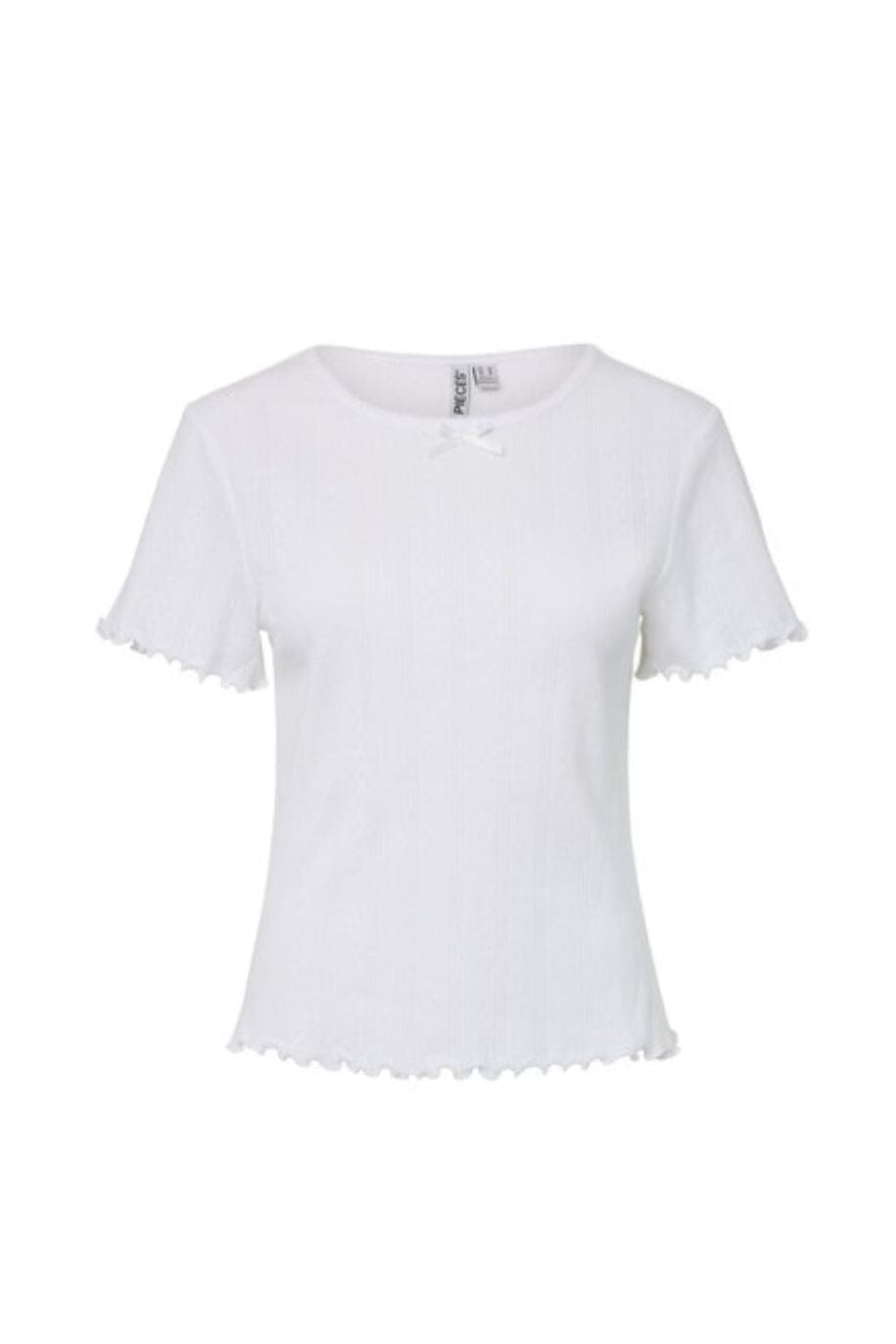Pieces - Pcnilla Ss Pointelle Top - 5097149 Bright White Nattøj 