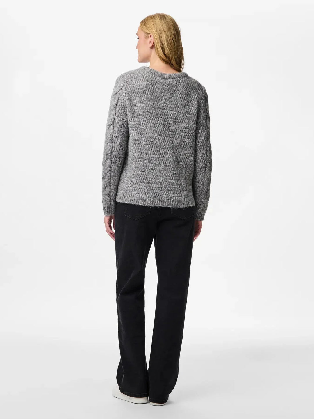 Pieces - Pcnina Ls V-Neck Knit - 4799696 Medium Grey Melange Strikbluser 