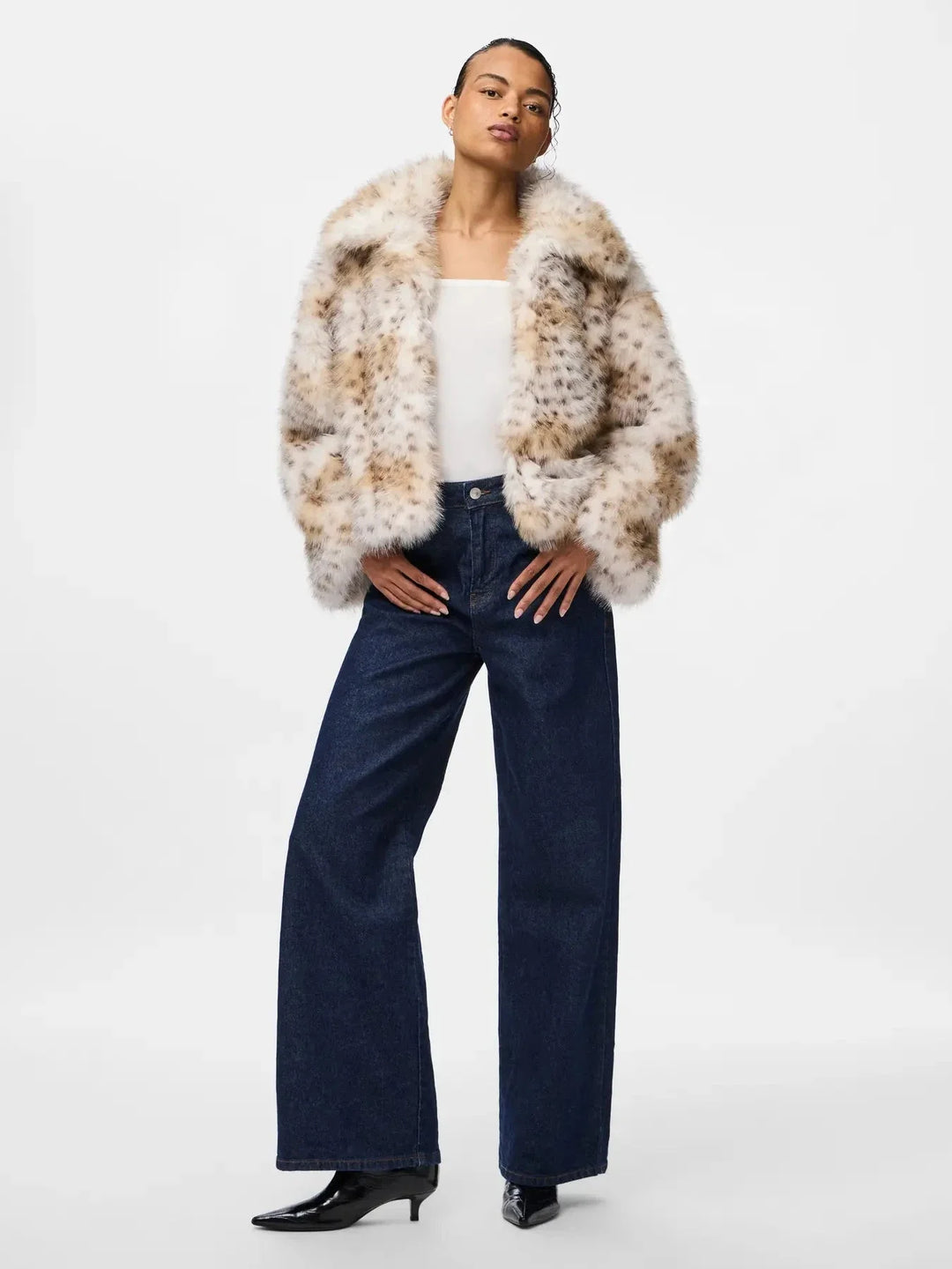 Pieces - Pcplush Short Fluffy Jacket - 5023207 Cloud Dancer Leopard Jakker 