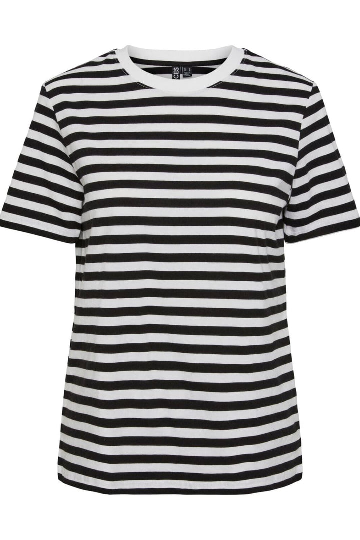 Pieces - Pcria Ss Tee Stripes - 4400578 Black Bright White T-shirts 