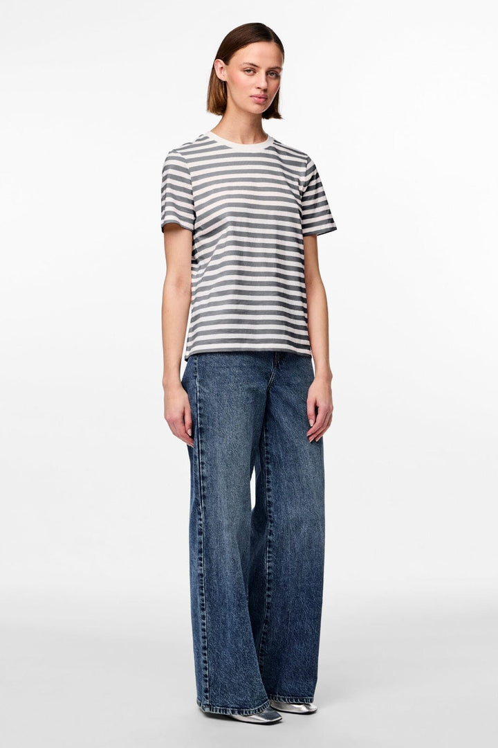 Pieces - Pcria Ss Tee Stripes - 4651140 Ultimate Grey Bright White