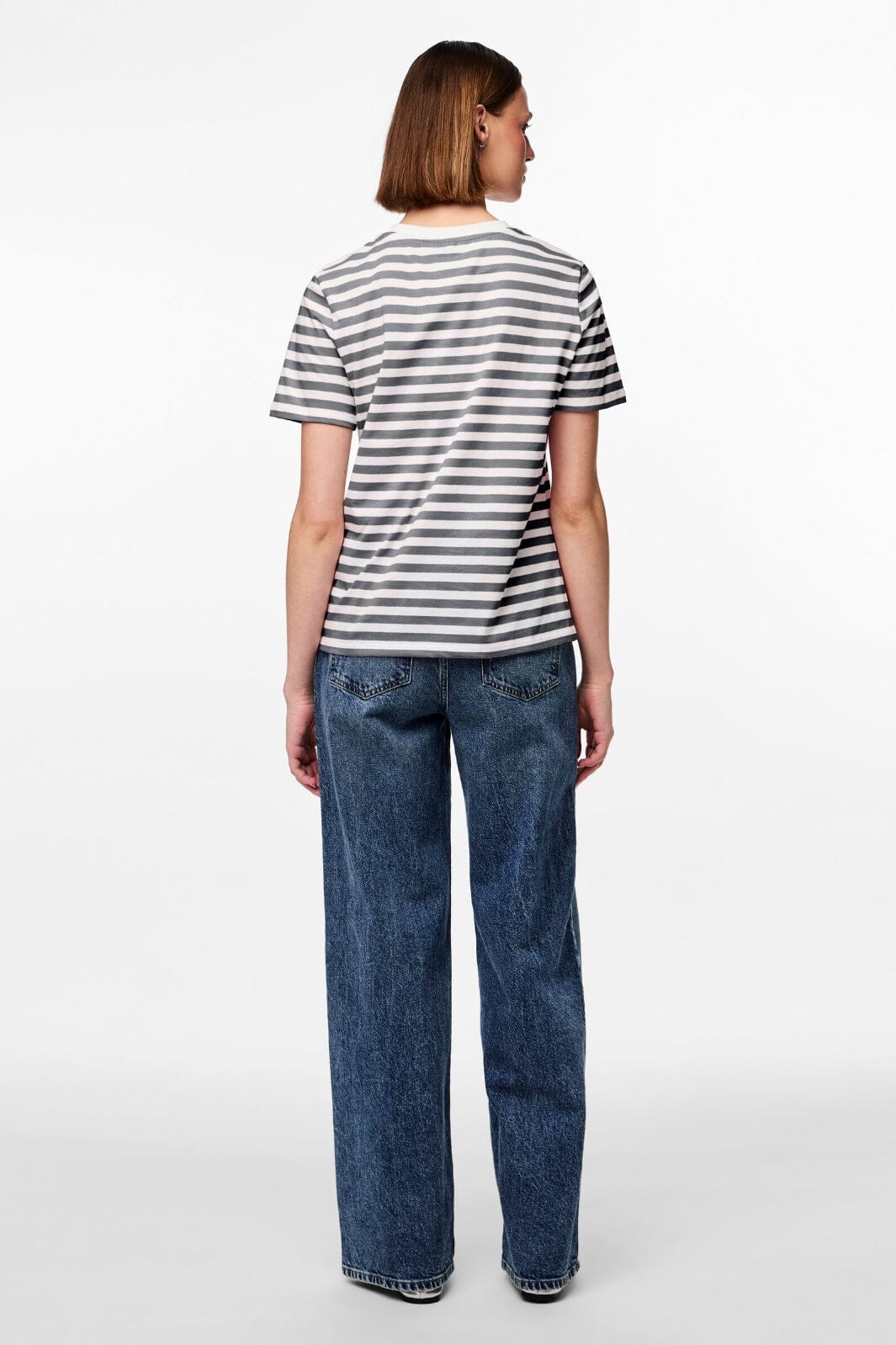 Pieces - Pcria Ss Tee Stripes - 4651140 Ultimate Grey Bright White