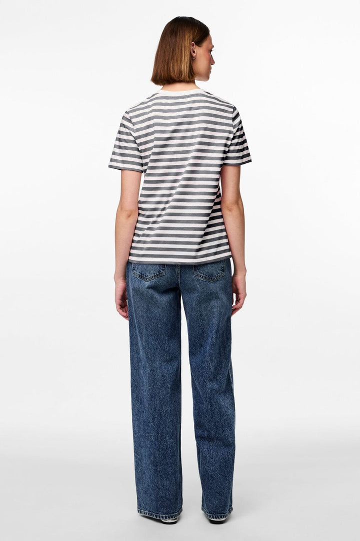 Pieces - Pcria Ss Tee Stripes - 4651140 Ultimate Grey Bright White