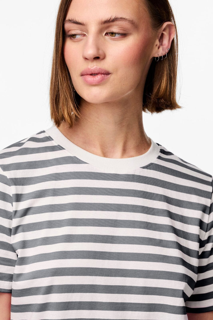 Pieces - Pcria Ss Tee Stripes - 4651140 Ultimate Grey Bright White