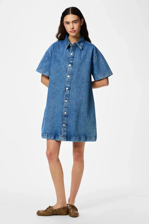 Pieces - Pcsky Ss A-Shape Denim Dress - 4898433 Medium Blue Denim Kjoler 