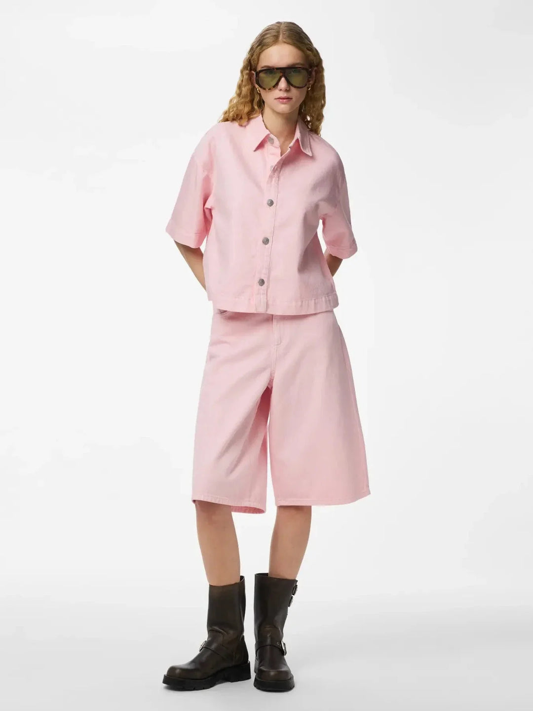 Pieces - Pcsky Ss A-Shape Denim Top - 4992608 Roseate Spoonbill Skjorter 