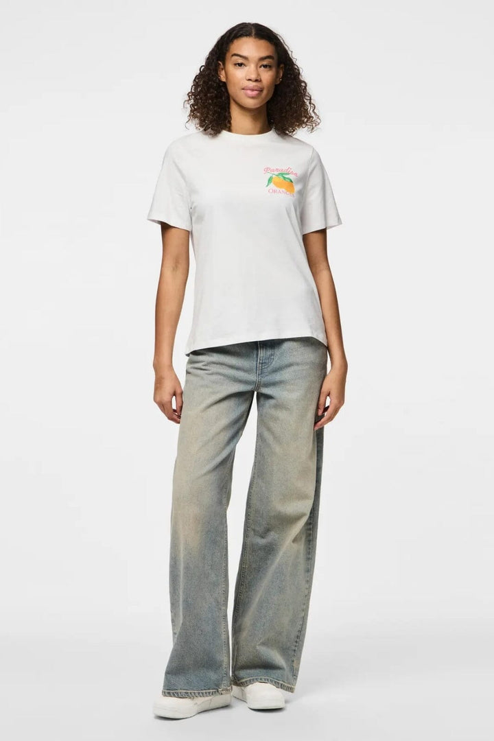 Pieces - Pcsummer Ss Printed T-Shirt - 4674982 Bright White Paradise Oranges