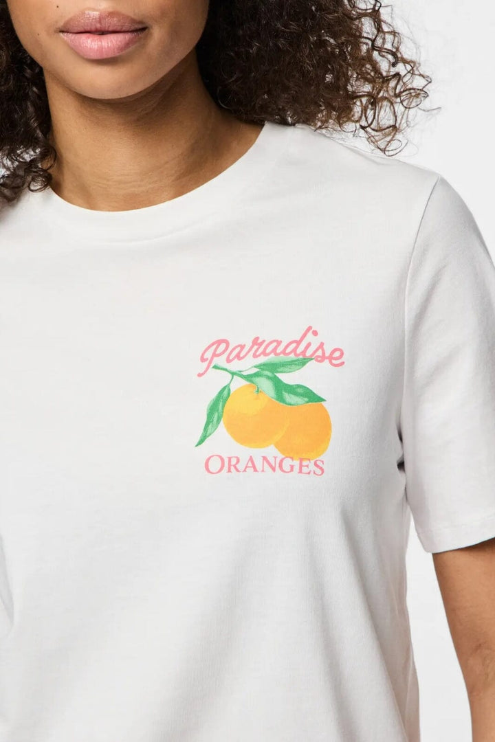 Pieces - Pcsummer Ss Printed T-Shirt - 4674982 Bright White Paradise Oranges