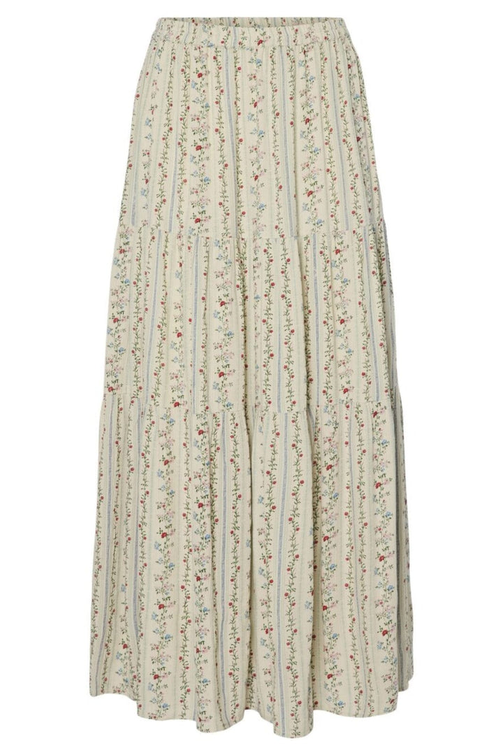 Pieces - Pctaitlyn Ankle Skirt - 4822595 Birch Striped Flower Nederdele 