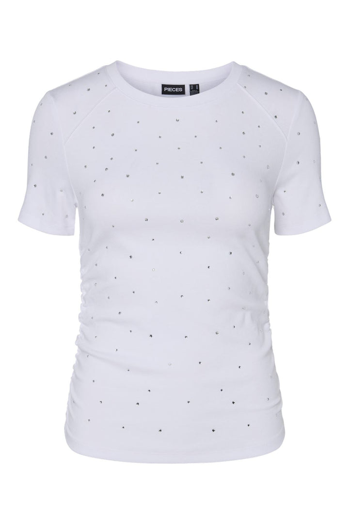 Pieces - Pctyler Ss Rhinestone Tee - 4737827 Bright White
