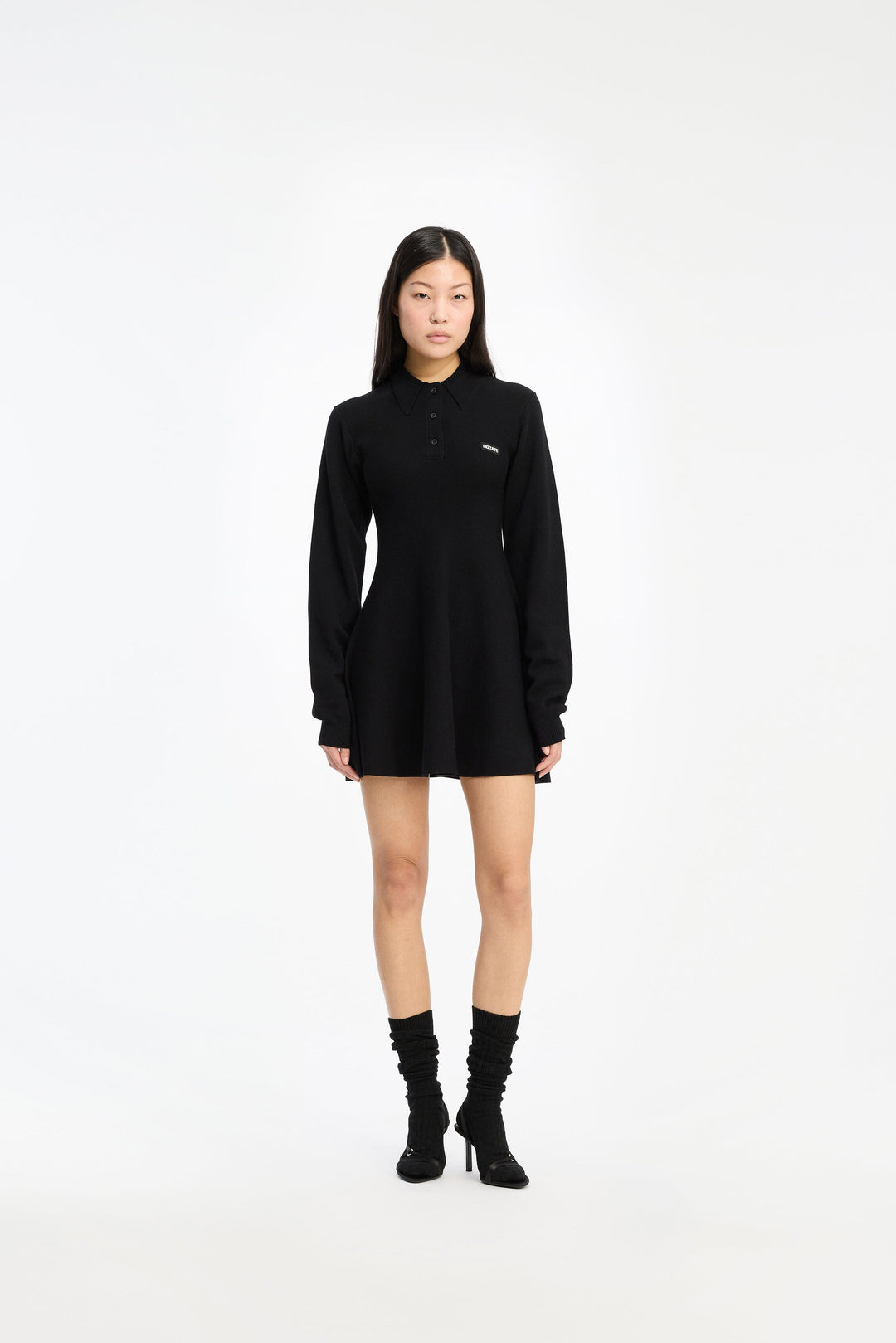 Rotate - Slinky Knit Polo 115137000 - 000 1000 Black Comb. Strikbluser 