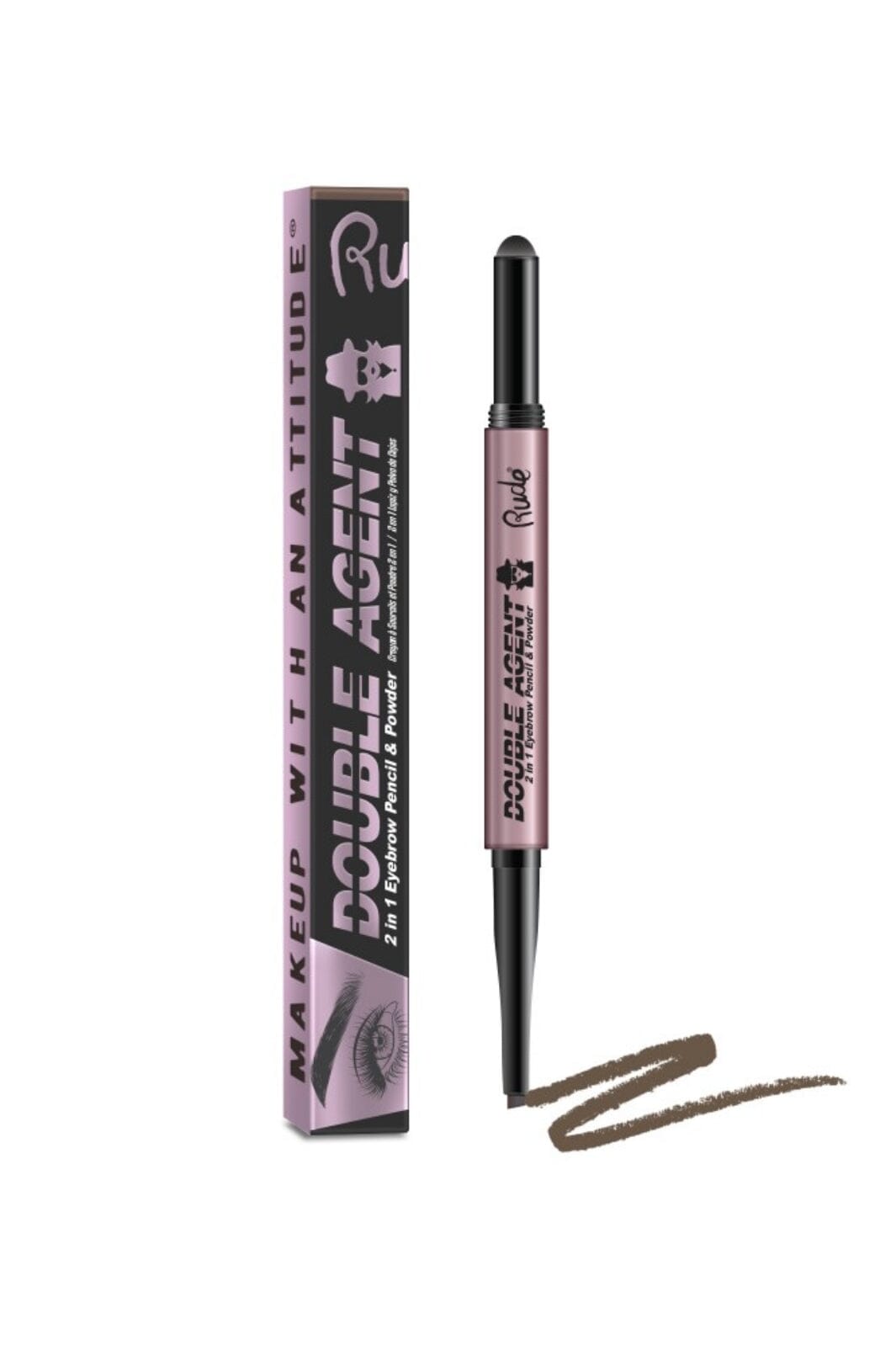 Rude Cosmetics - Double Agent - 2 in 1 Eyebrow Pencil & Powder - Taupe - Øjenbryn 