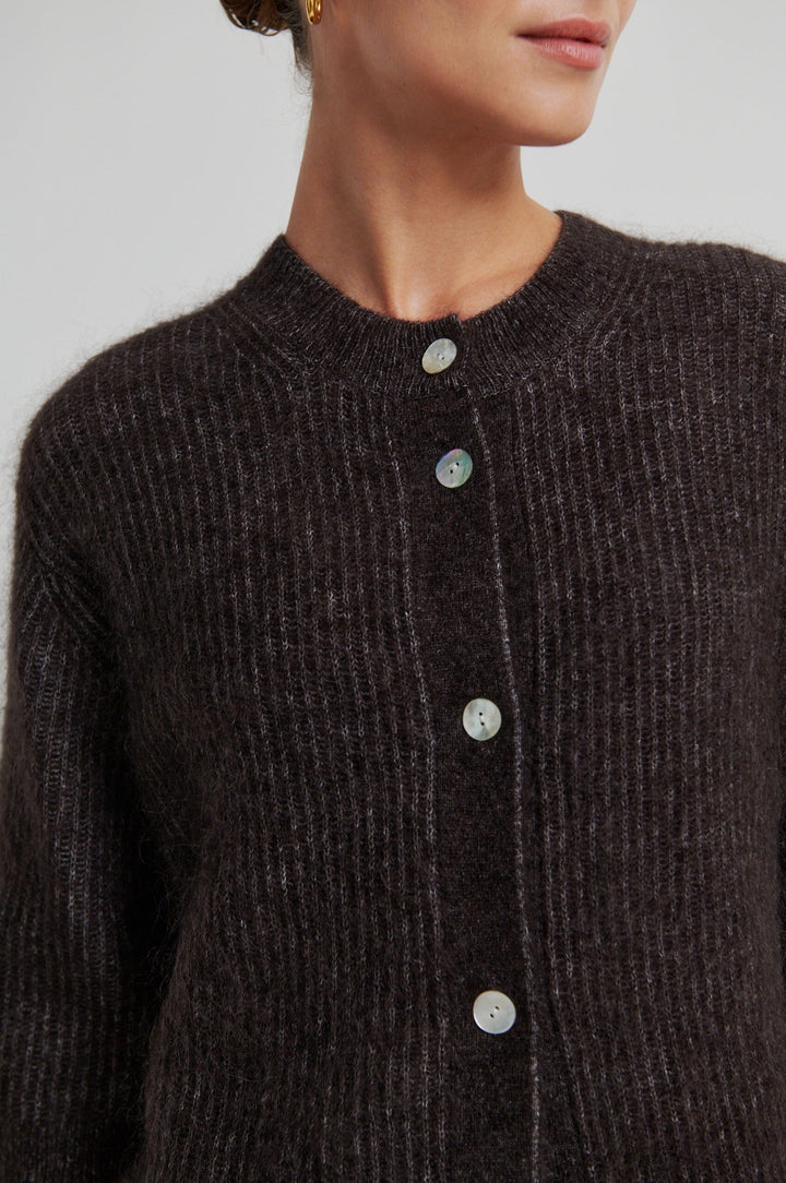 Second Female - Andrea Knit Rib Cardigan 58367 - 6150 Chocolate Torte Cardigans 