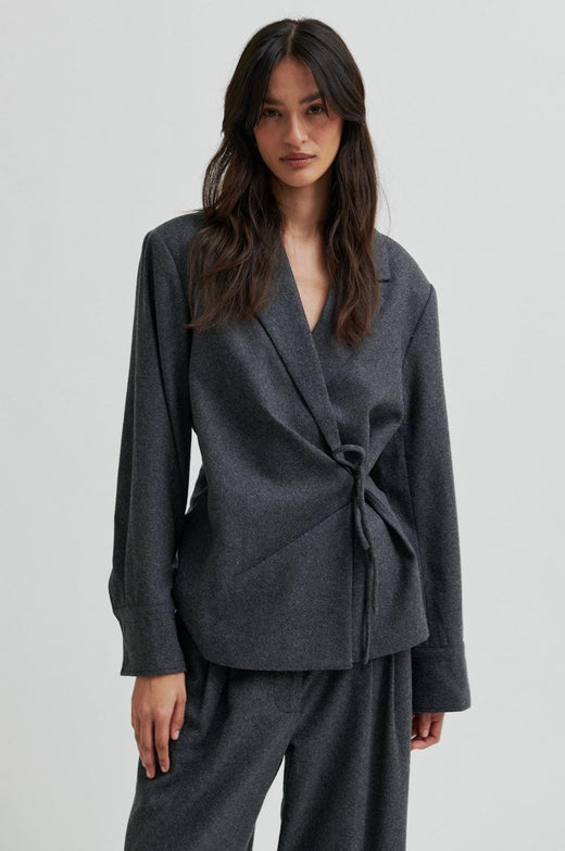 Second Female - Milea Wrap Shirt 60267 - 7003 Dark grey melange Skjorter 