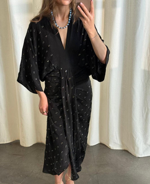 Sissel Edelbo - Juno SILK Dress Sparkling Black SE 1717-1 - Sparkling Black No. 42