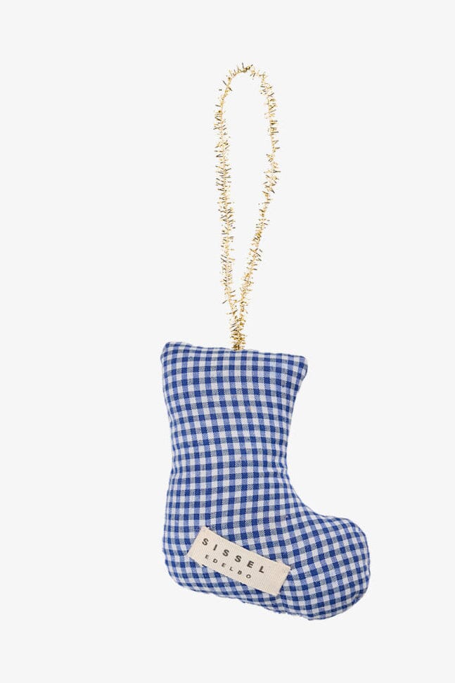 Sissel Edelbo - Stocking Goose Ornament Se 2130 - Navy Checks Julepynt 
