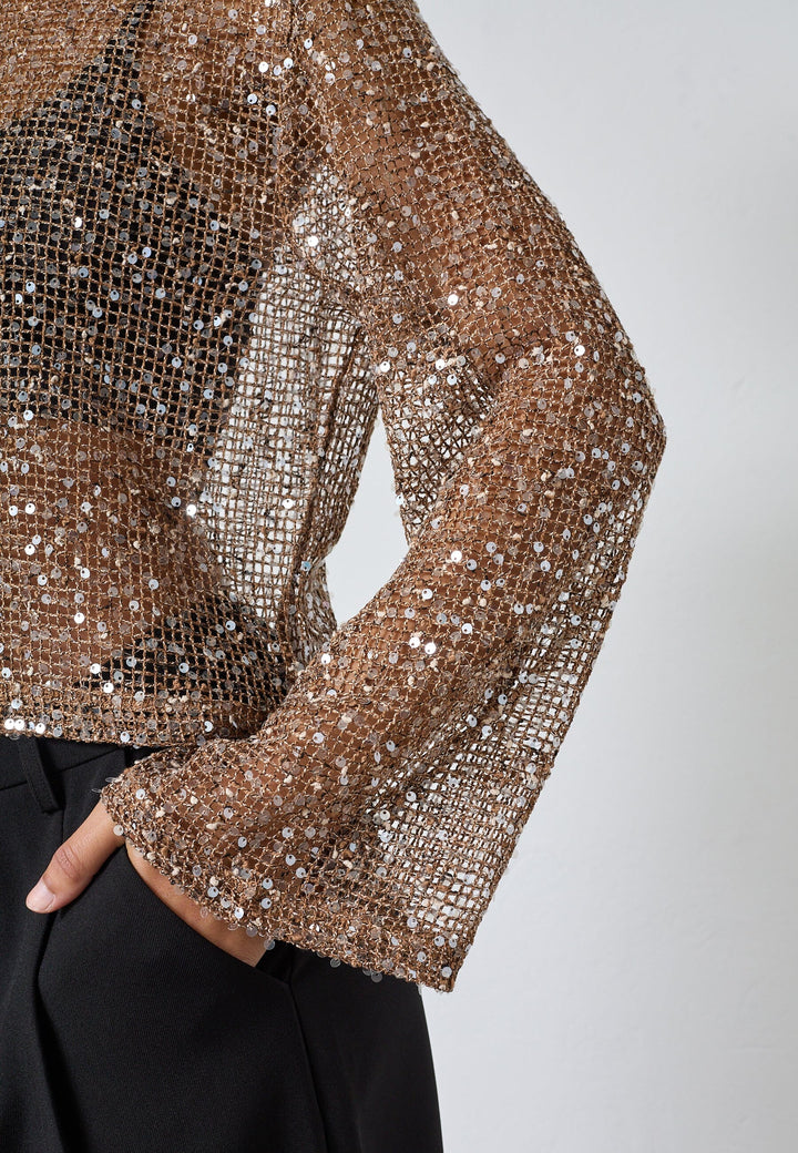 Sisters Point - Glisa-Ls 19500 - 802 - Brown Glitter Bluser 