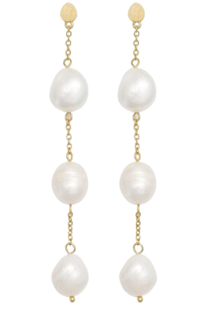 Sorelle Jewellery - 3-Pearls Earchain - Forgyldt Øreringe 
