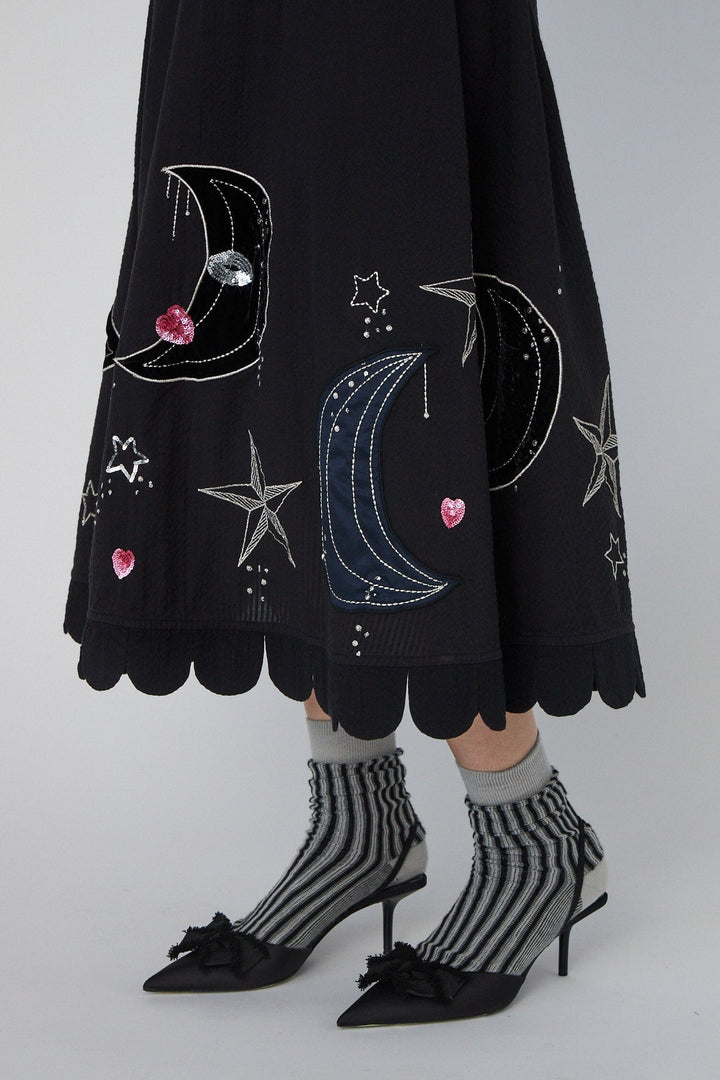 Stella Nova - Moon And Star Embroidered Midi Dressms54-4316 - 999 Black Kjoler 