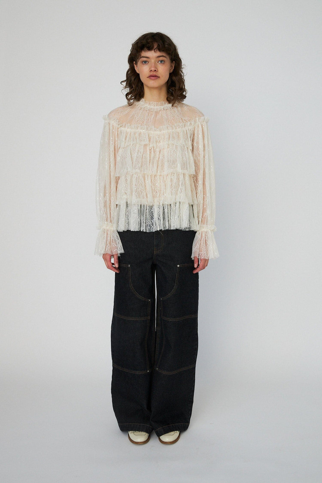 Stella Nova - Sheer Frill Lace Blousels54-2504 - 029 Creme Bluser 