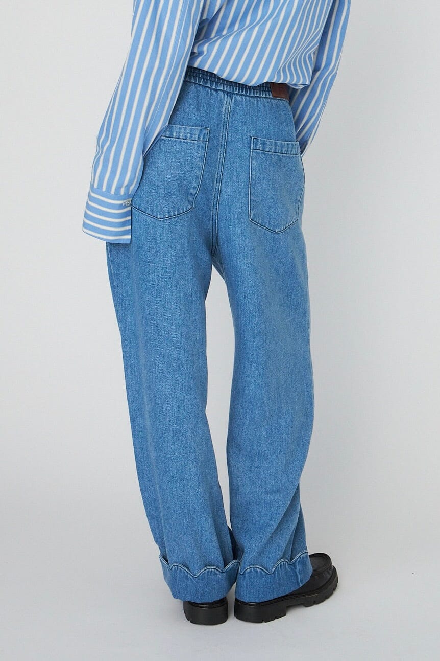 Stella Nova - Washed Blue Mid-waist Pants With Scallop Edgewd54-6325 - 302 Light Blue Bukser 