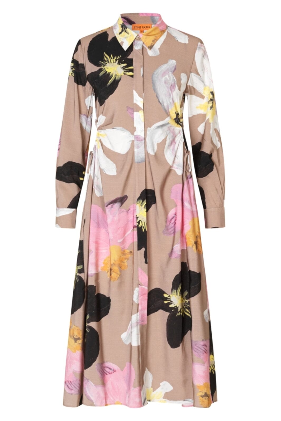 Stine Goya - 2070 Light Fluid Ecovero, Waist Gather Shirt Midi Dresssg-pf25-d146-2070 - Wild Flowers