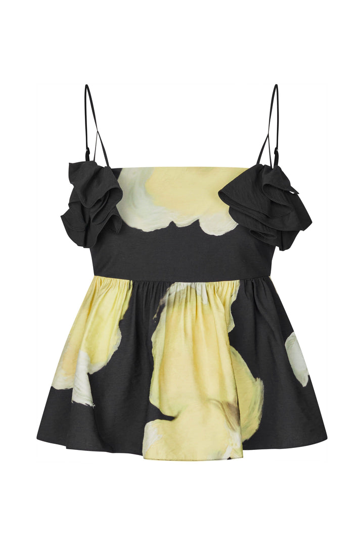 Stine Goya - 2450 Printed Viscose, Floral Peplum Topsg-ps26-t139-2450 - Yellow Petunias Toppe 