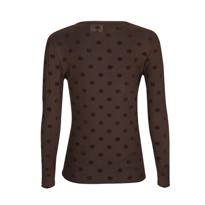 Liberte - Mesh Ls Tshirt, Flock 22081 - Dark Brown Big Dot