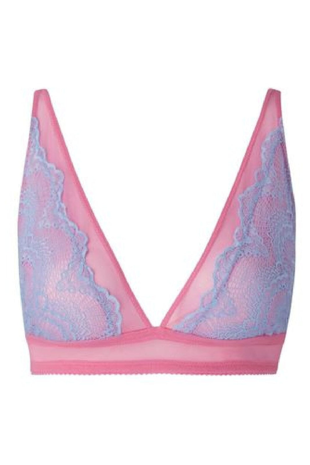Understatement Underwear - Lace Mesh Plunge Bralette - Light Blue / Candy Pink BH 