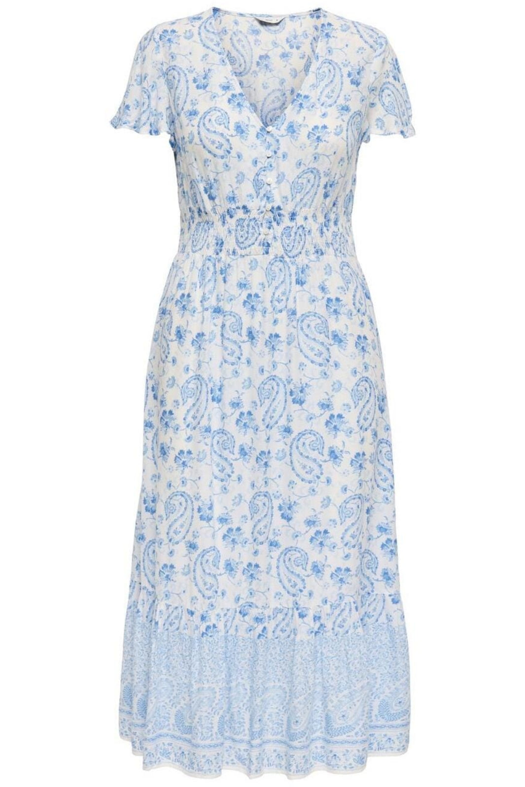 Only - Onlmarianne Life S/S Midi Dress - 4846943 Cloud Dancer Blue Paisley