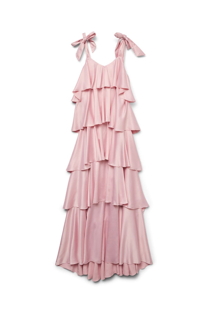 Förbeställning - Vero Moda - Vmfelicia Tiestrapruffle Maxi Satin Dres - 4831463 Cherry Blossom