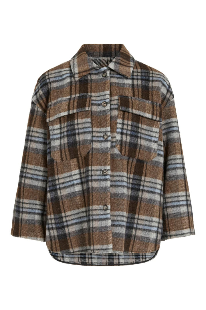 Vila - Viemie L/S Checked Shacket - 5098983 Nuthatch Coffee Bean/Blue