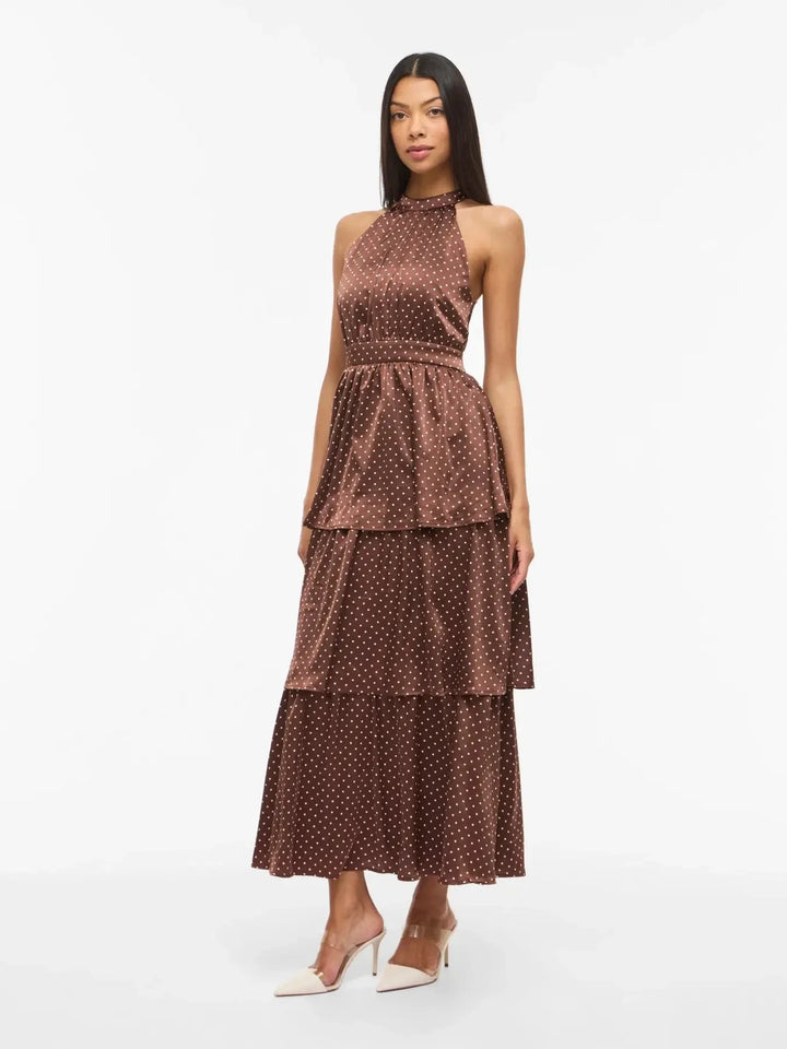 Vila - Vikimmie Halterneck Ankle Dress/Dc/Ka - 4999019 Shaved Chocolate Dots Kjoler 