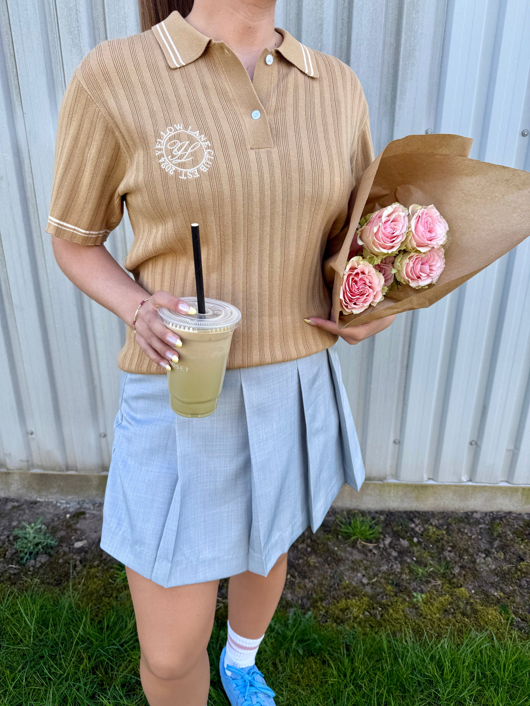 Yellow Lane - Lane Mini Skorts 165303 - 133 - Grey Melange Shorts 