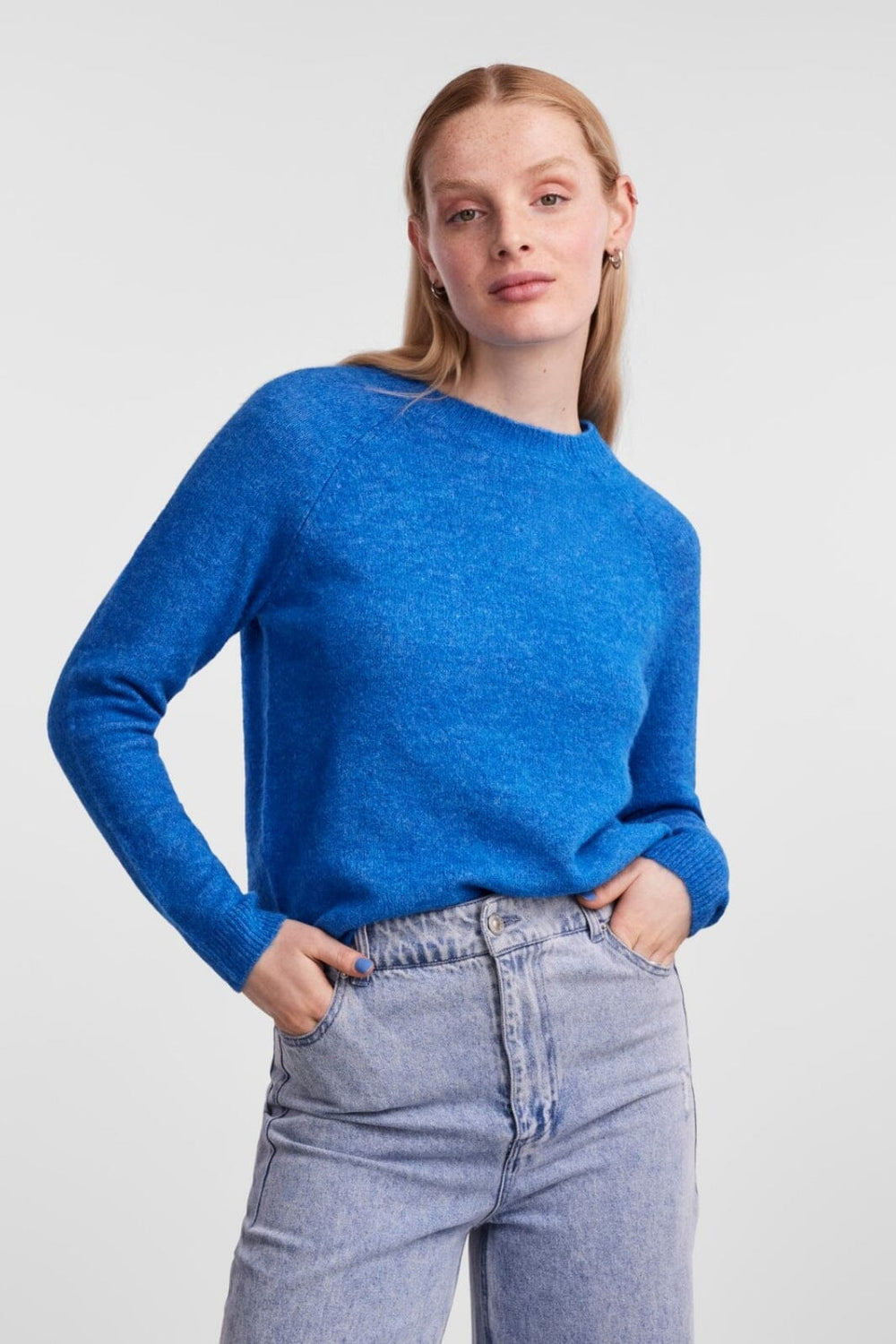 Pieces - Pcjuliana Ls O-Neck Knit - 4250856 French Blue Strikbluser 