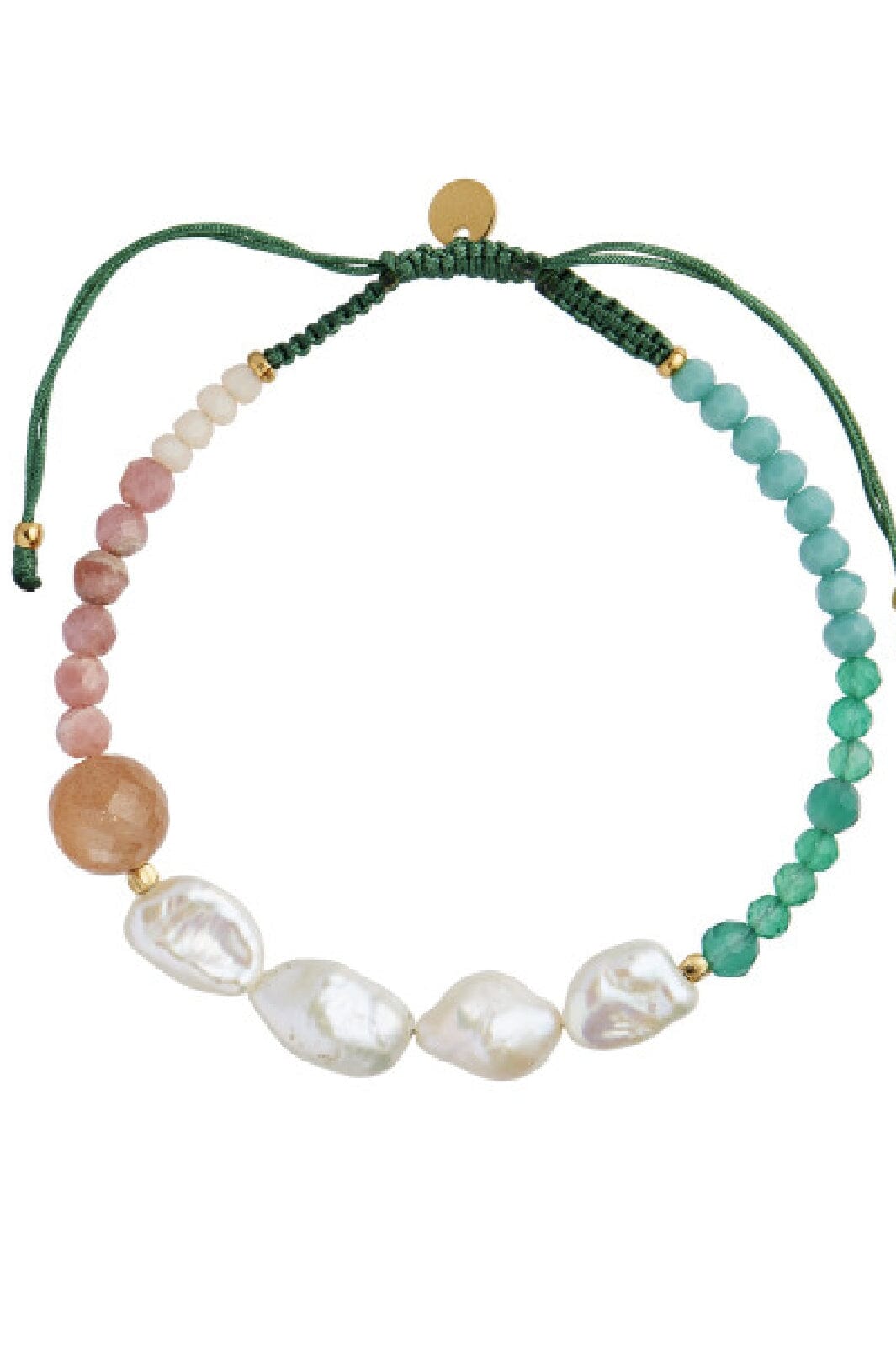 Stine A - Powder Fall Bracelet With Stones And Pearls And Pine Green Ribbon - 3199-02-Os Armbånd 