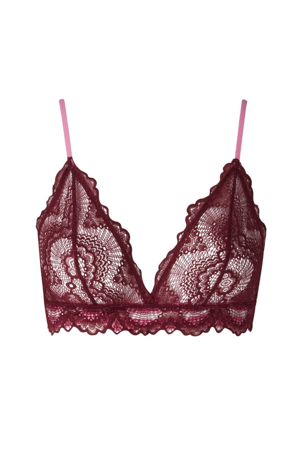 Understatement Underwear - Lace Triangle Bralette - Burgundy / Candy Pink BH 